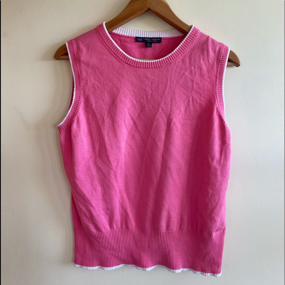 Brooks Brothers 346 Supima Cotton Sweater Vest Pink with White Piping XL
